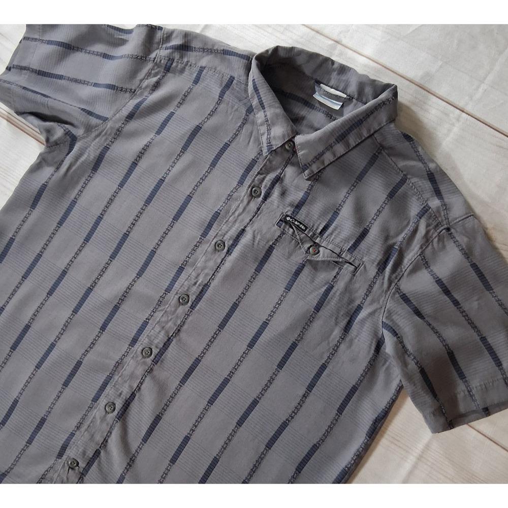 Columbia Mens Large L Gray Striped Short Sleeve Button Up Shirt Modal Top AM0333